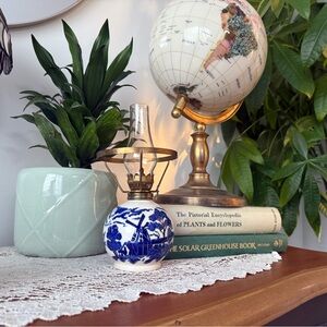 Vintage Blue and White Ceramic Oil Lamp